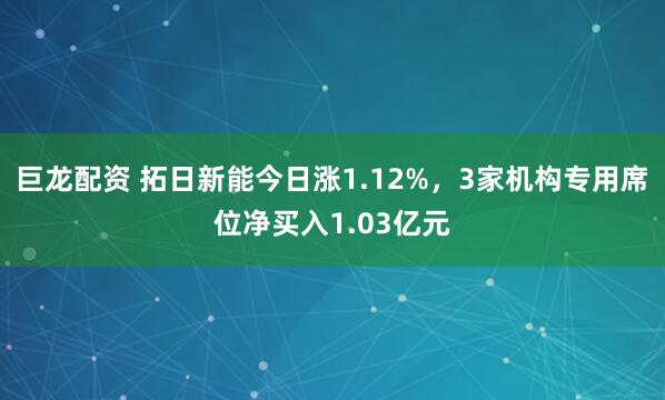 巨龙配资 拓日新能今日涨1.12%，3家机构专用席位净买入1.03亿元